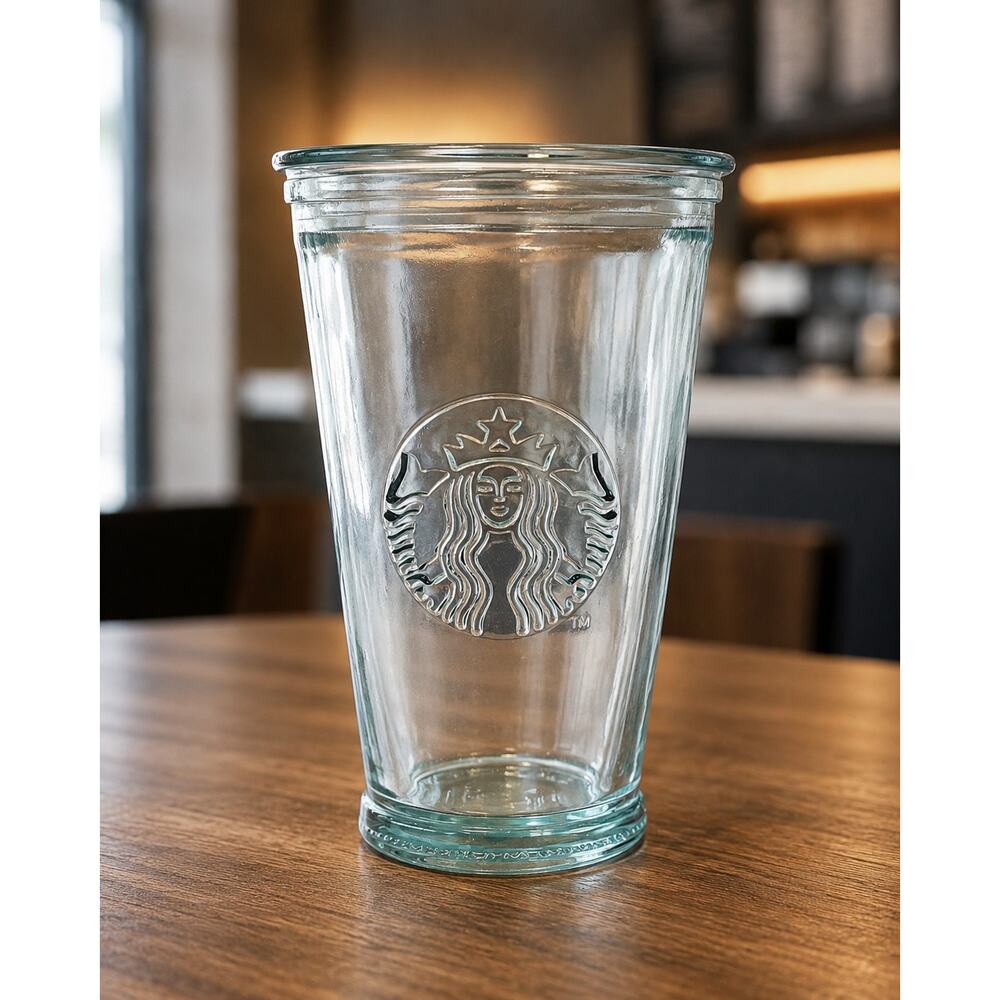 Starbucks 16 oz Grande Recycled Glass Cold Cup With Plastic Lid